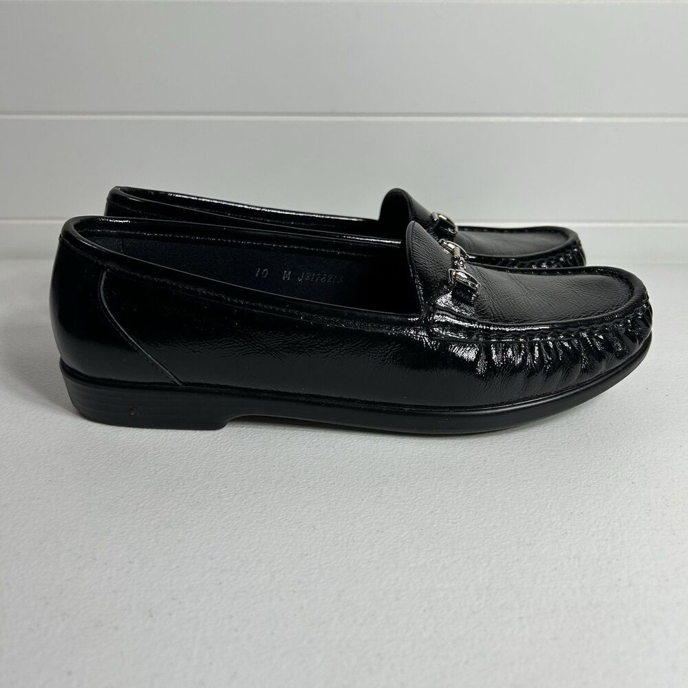 SAS Women’s Patent Leather Loafer Size 10 M Black Slip On Buckle Horse Bit